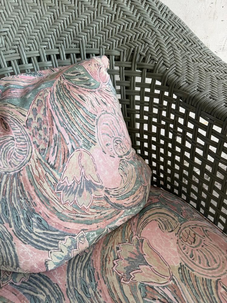 Vintage Wicker Lounge Chair With Pastel Cushions, 1980s photo 184.0