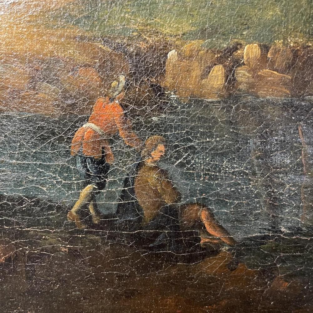 Italian School Artist, Lakescape With Forest Animated By Characters, Oil On Canvas, 18th Century, Framed photo vinterior