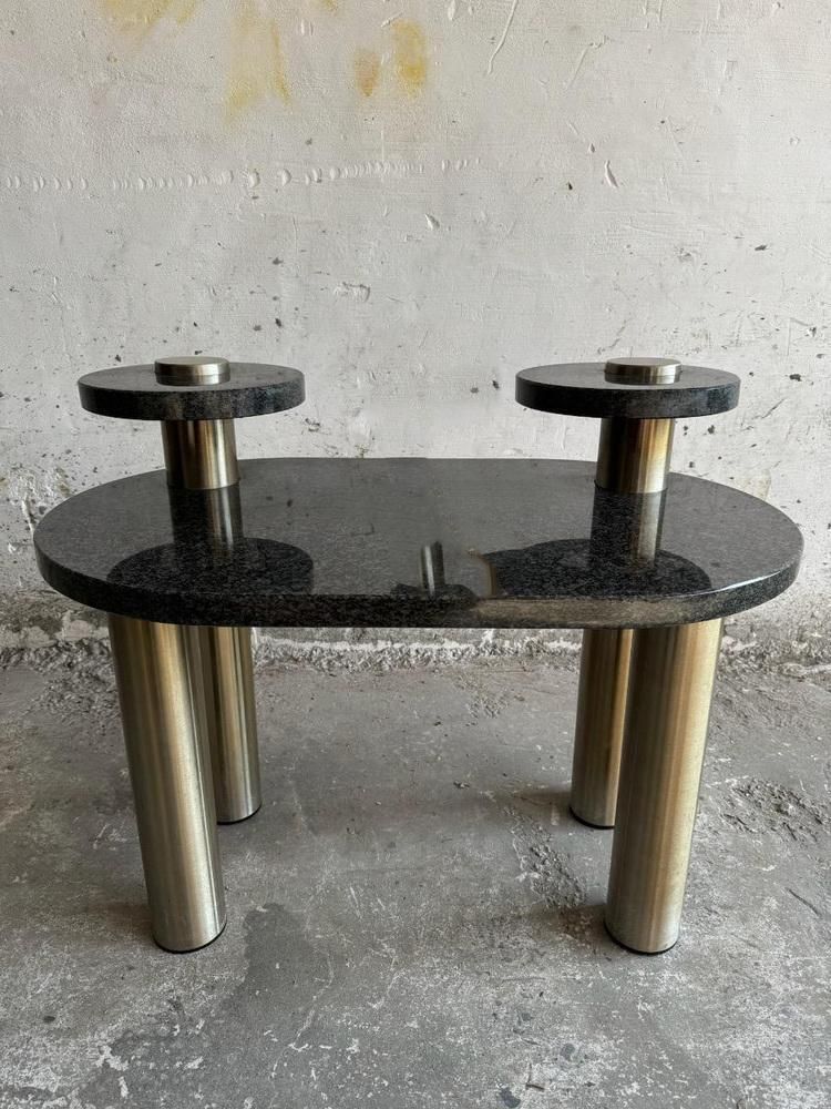 Vintage Coffee Table In Granite And Stainless Steel, 1980s photo vinterior