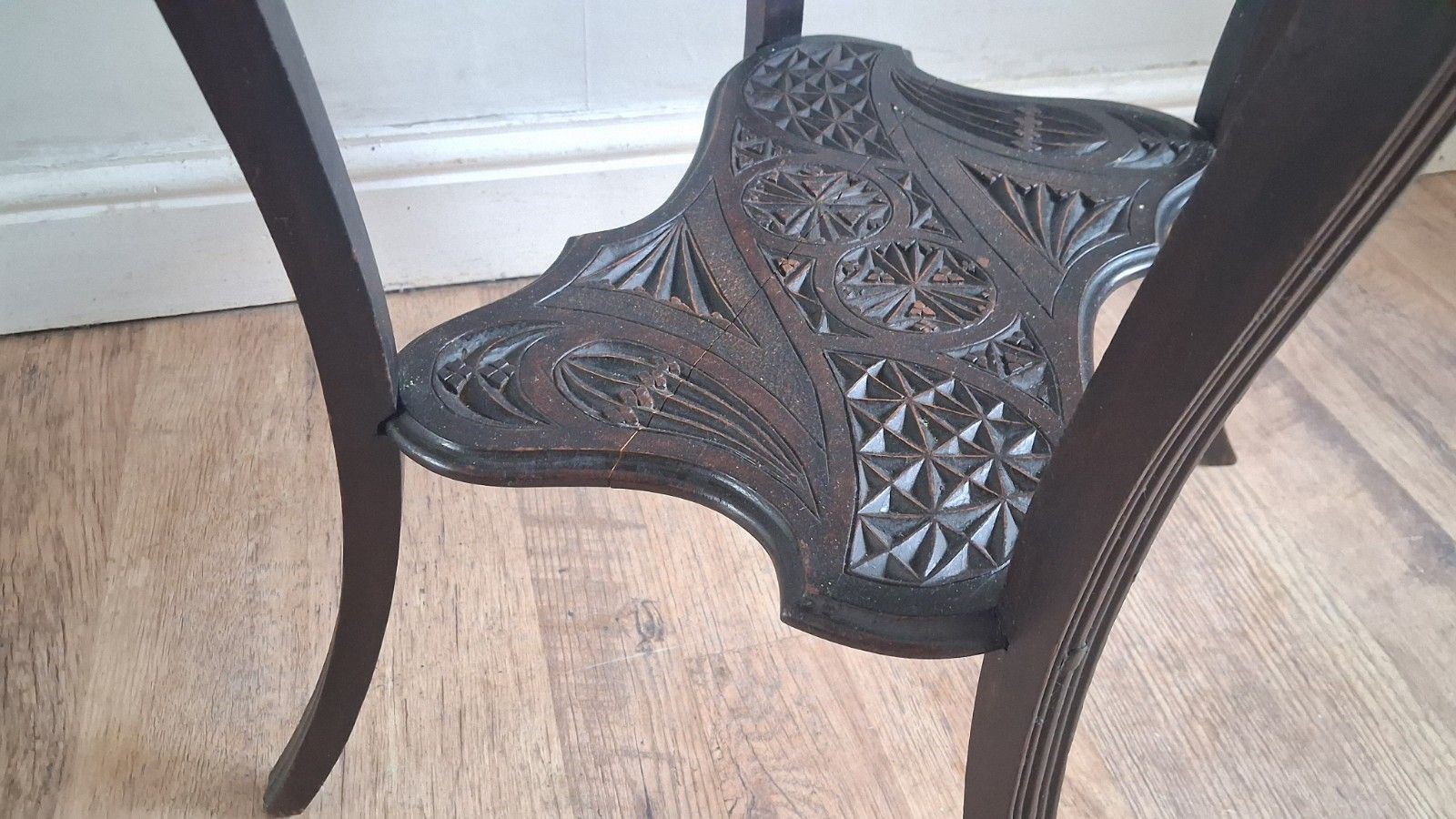 Arts And Crafts Ebonised Hardwood Japanese Carved Hall /Side/Lamp ..Table photo buy