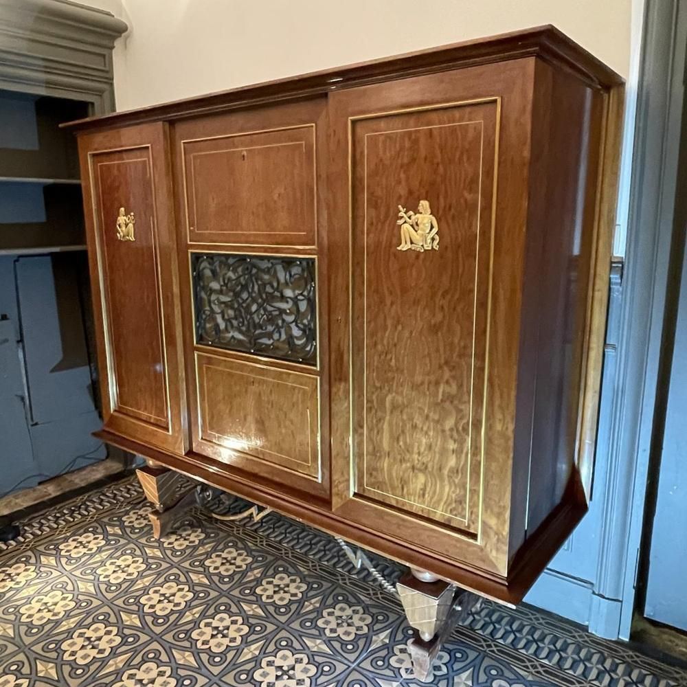 Art Deco Dresser Or Bar In Veneers, Bronze And Ironwork, 1930s 1940s photo furniture