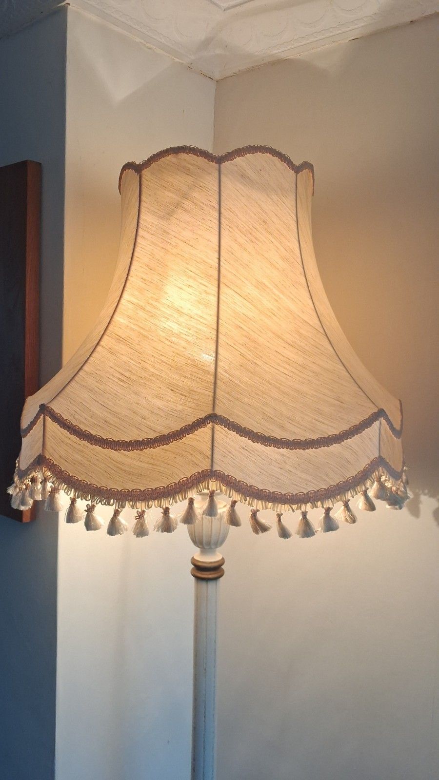 Vintage  French Cream And Gilt Oak Standard /Floor Lamp With Delightful Shade photo 275.0