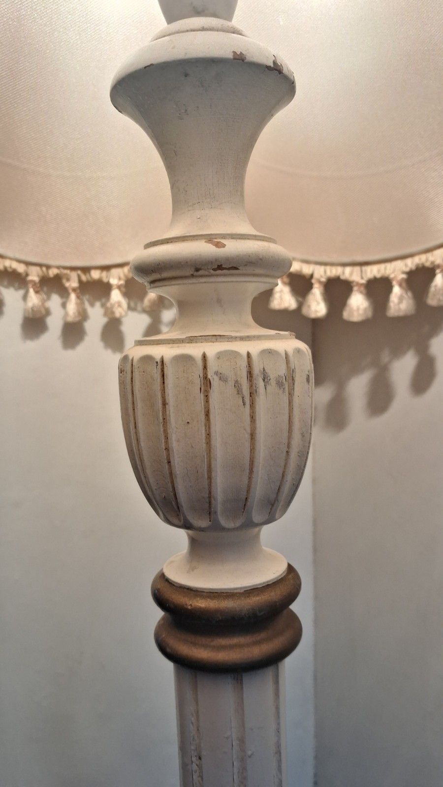 Lighting Vintage  French Cream And Gilt Oak Standard /Floor Lamp With Delightful Shade photo