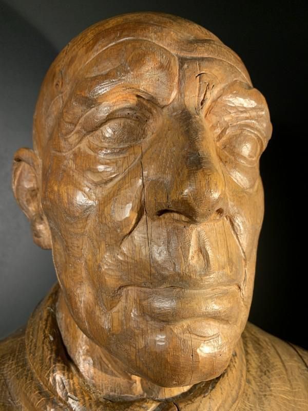 Frans Claessens, Life Size Bust Of Pablo Picasso, Carved Wood, 1930s photo furniture