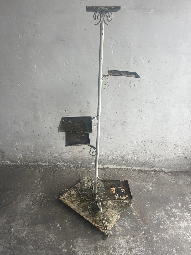 Vintage Metal Plant Stand On Wheels photo vinterior