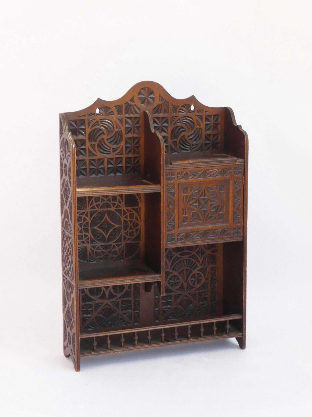 Antique Chip Carved Wooden Wall Cabinet With Shelves, Carved Wall Rack, Medicine Cabinet, Art Nouveau Wooden Wall Hanging, Farmhouse Decor photo buy