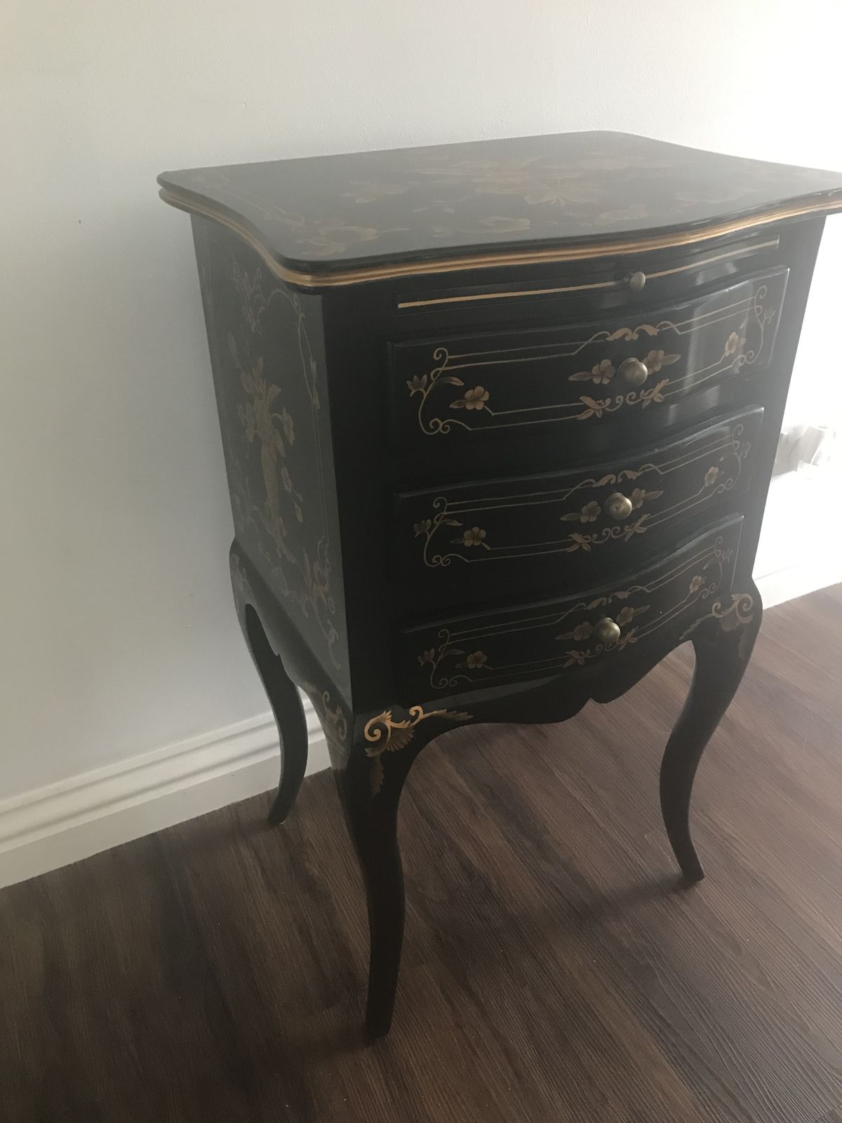 Black Lacquered Nightstand In A Rococo / Baroque Style . photo 50.0
