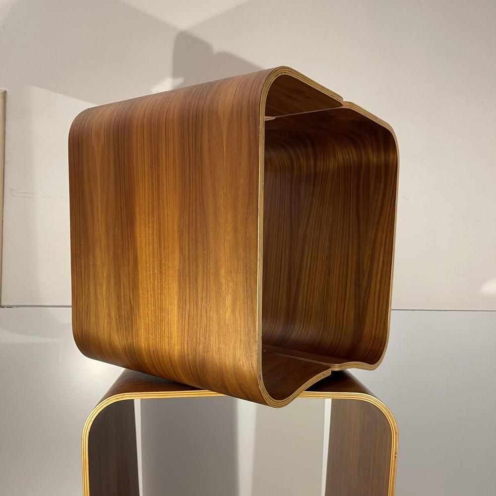 Scandinavian Stools Or Side Tables In Curved Multiplex Wood, Rosewood And Aluminum In The Style Of Alvar Aalto, 1970s, Set Of 2 photo for sale