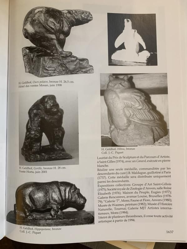 photo for sale Owls Animal Sculpture In Stone By Herbert Geldhof, 1960s