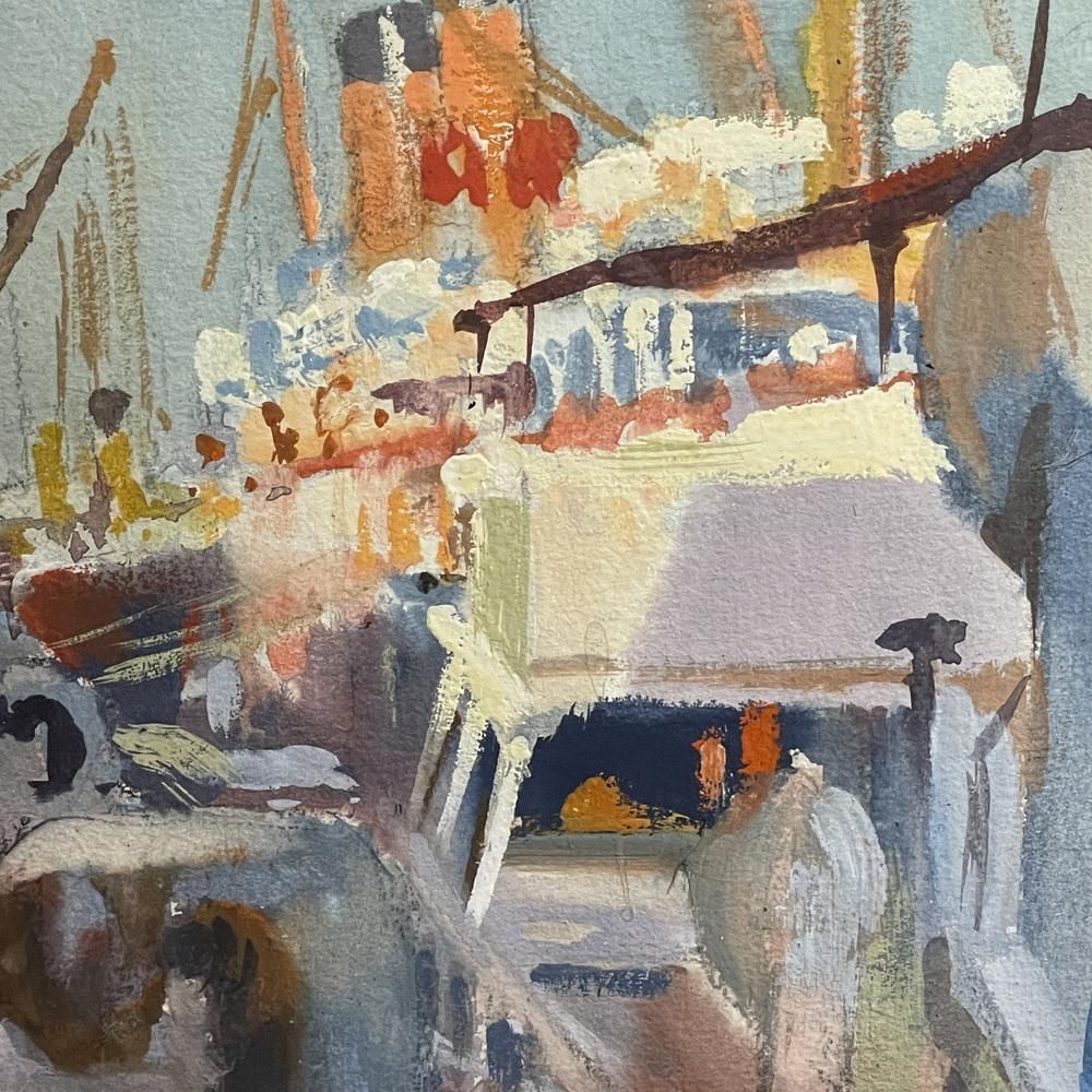 Jules Van De Leene, Marine Liner At Dock, Jaren 1920, Gouache photo for sale