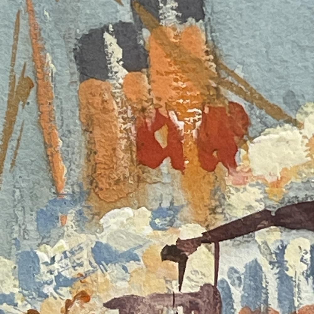 Jules Van De Leene, Marine Liner At Dock, Jaren 1920, Gouache photo buy