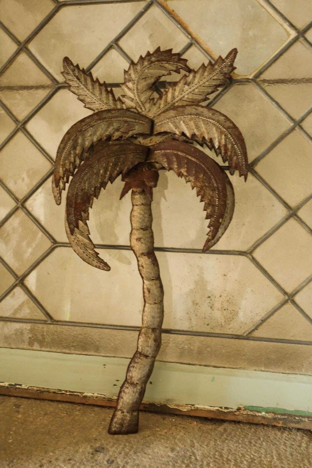 photo for sale Vintage Repoussé Metal Palm Tree – Unique Ex Voto Wall Art Decoration