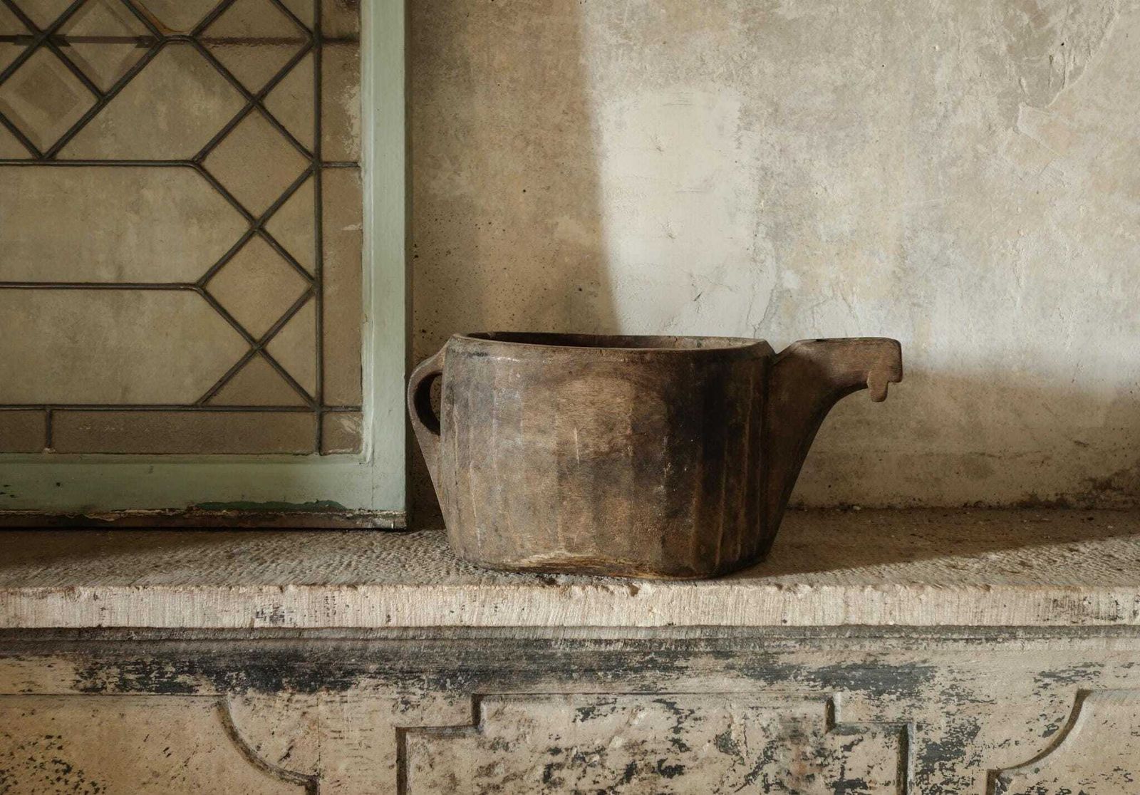 Vintage Afghan Wooden Milk Jug – Hand Carved Tribal Artefact Wabi Sabi Home Accent photo furniture