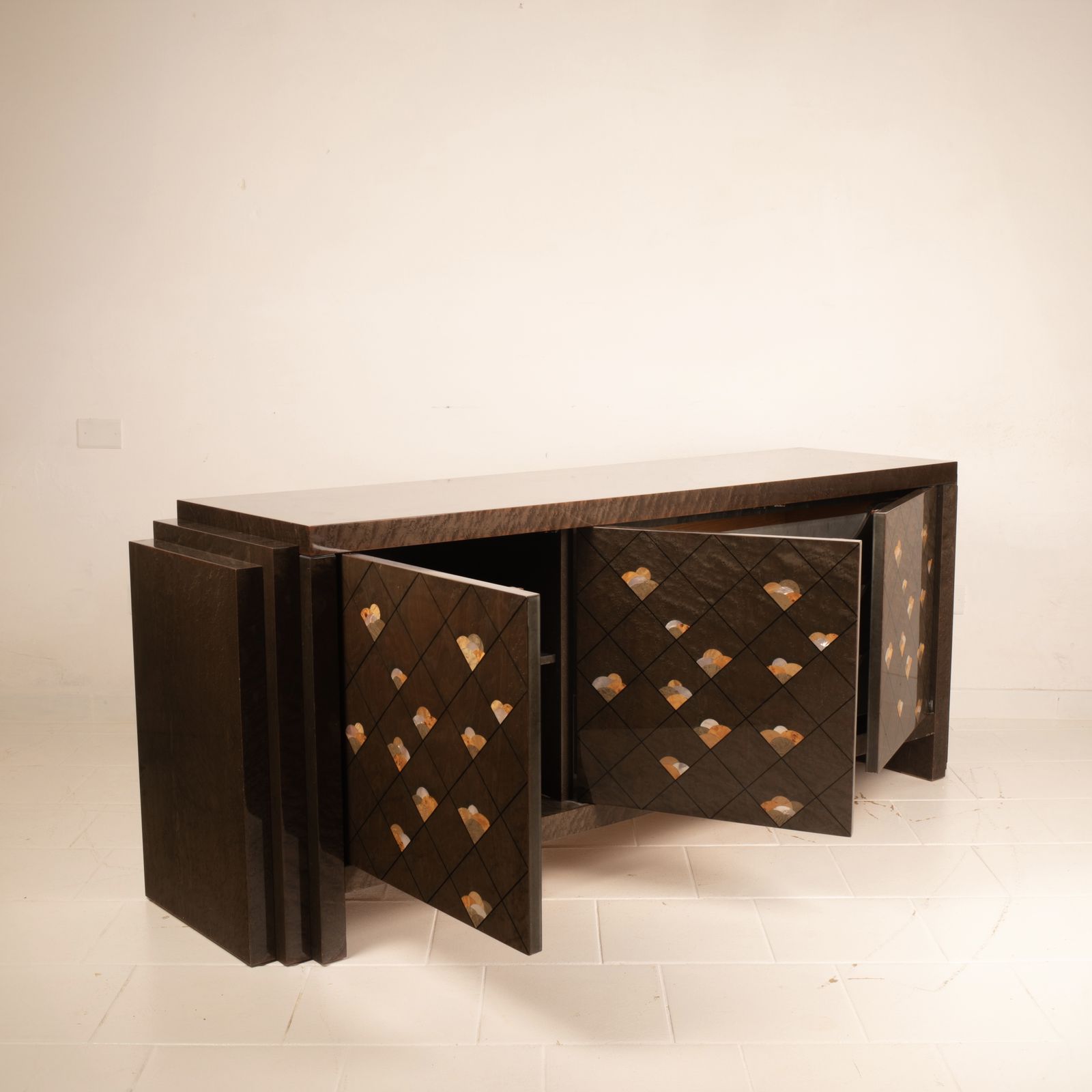 Luciano Frigerio Postmodern Chiaro Di Luna Sideboard In Bird’s Eye Maple, 1980 photo for sale