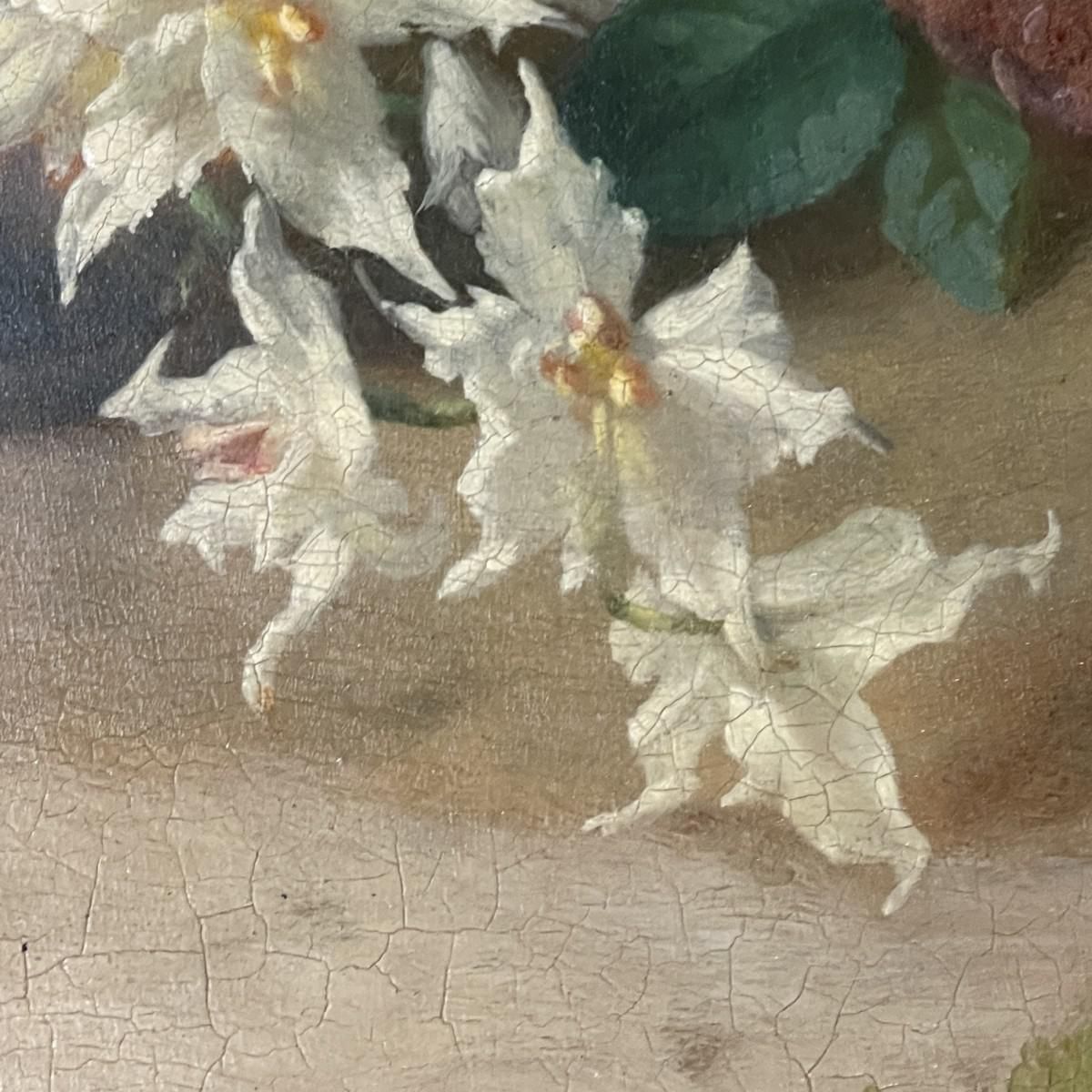 Henri Robbe, Bunch Of Flowers Still Life, Oil On Panel, 1840s photo 4150.0