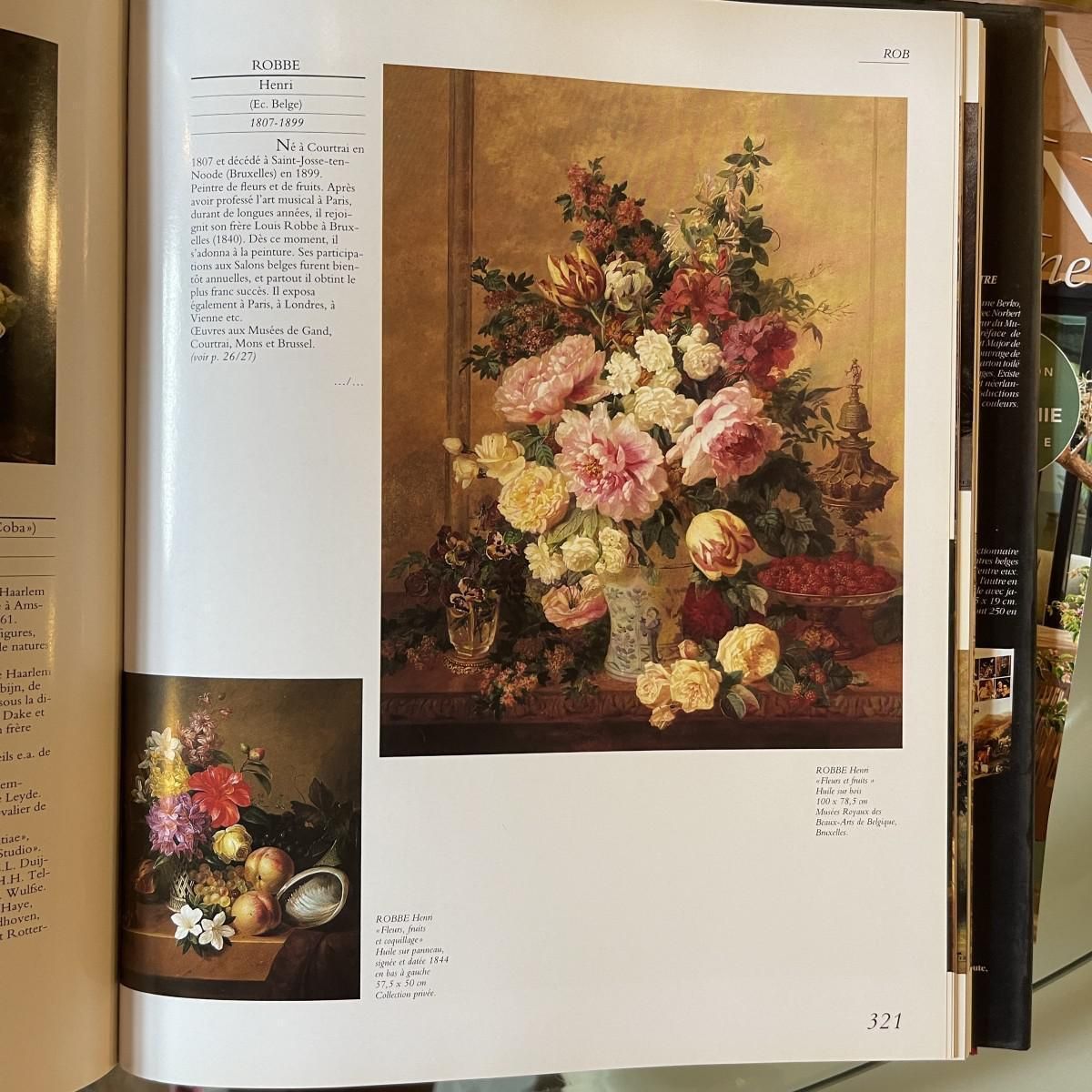 photo vintage Henri Robbe, Bunch Of Flowers Still Life, Oil On Panel, 1840s