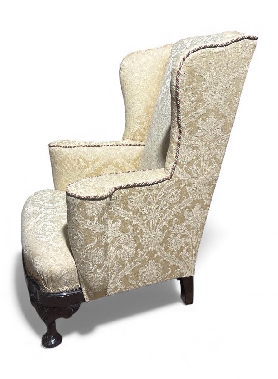 Antique Walnut Armchair Crimson Damask Upholstery Art Deco Style Alfred Allen photo 495.0