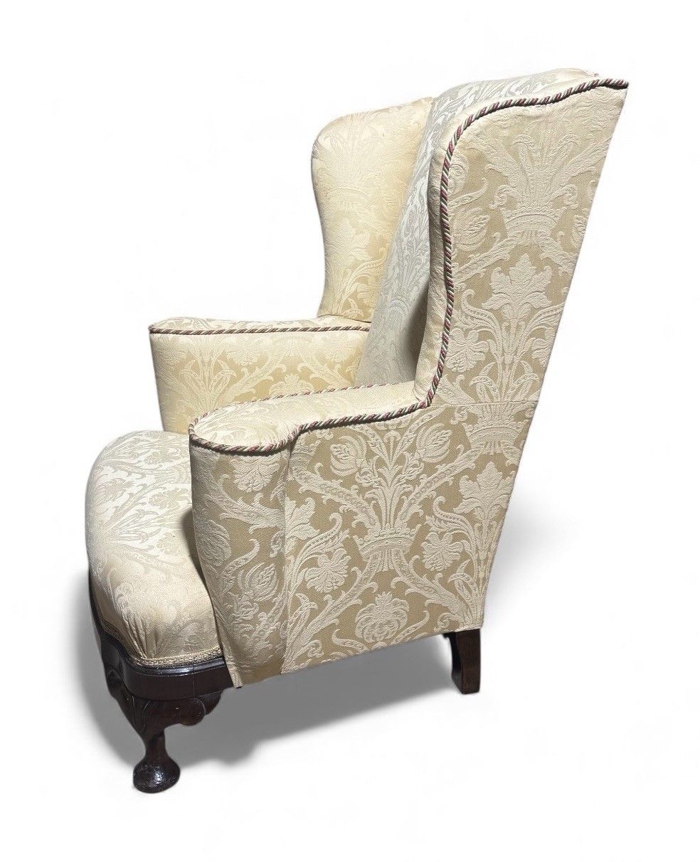 Furniture Antique Walnut Armchair Crimson Damask Upholstery Art Deco Style Alfred Allen photo