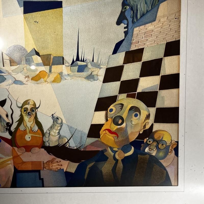 photo furniture David, Cubo Surrealist Composition, 1974, Mixed Media On Paper, Framed