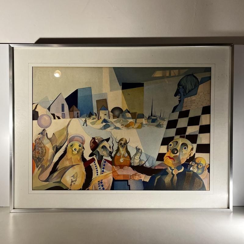 Art David, Cubo Surrealist Composition, 1974, Mixed Media On Paper, Framed photo