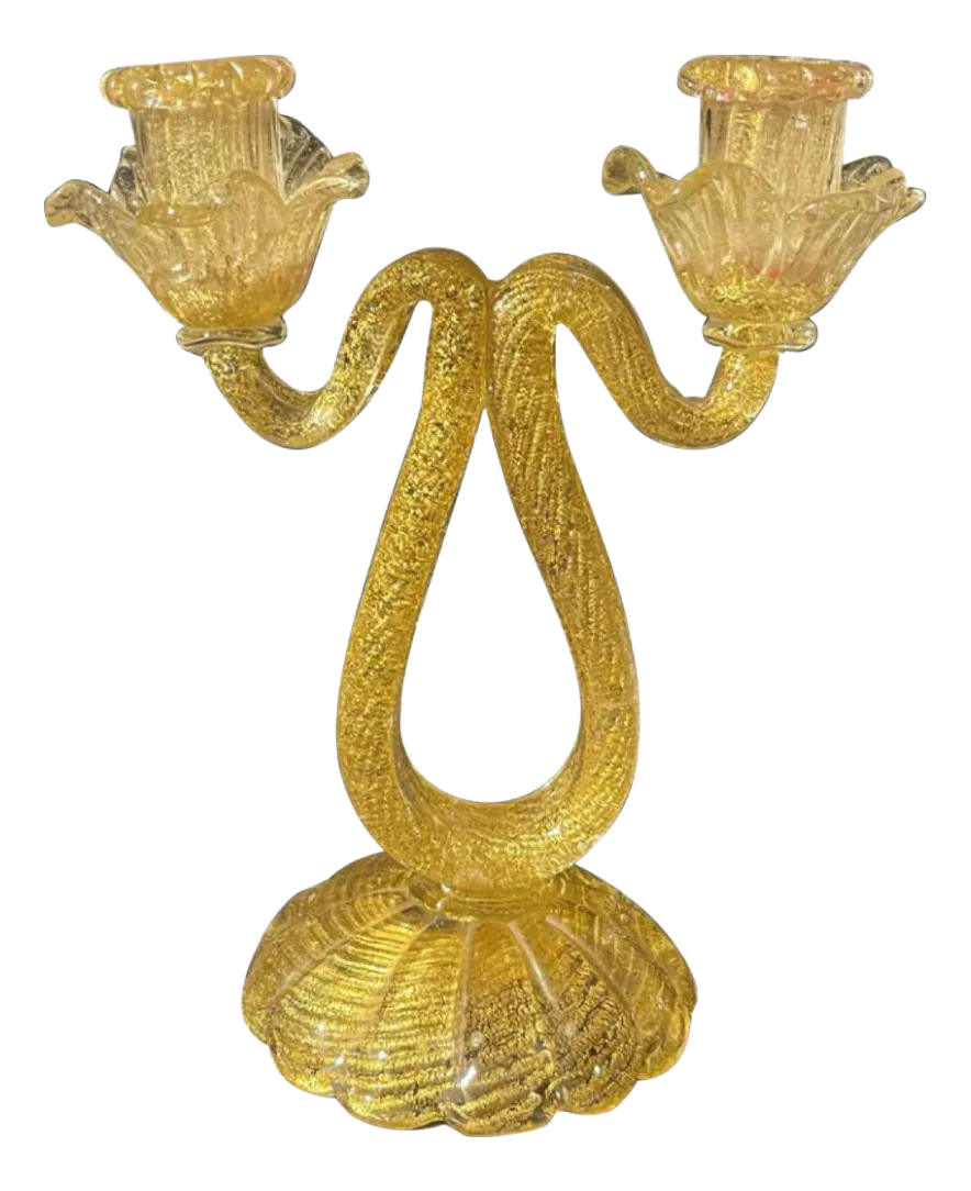 Murano Candleholder In Golden Glitter Glass By Ercole Barovier & Toso, 1950s