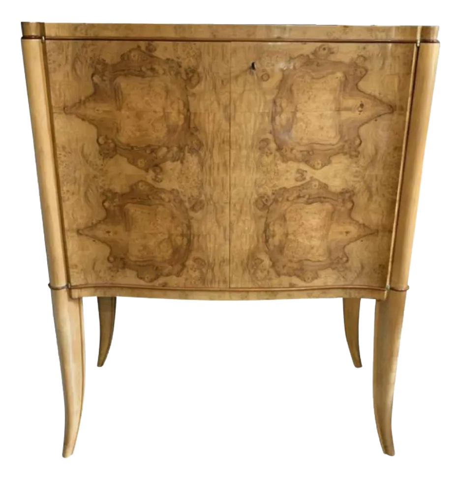 Art Deco Gebogen Kast In Wortelesdoorn En Mahonie Filet, Jaren 1930