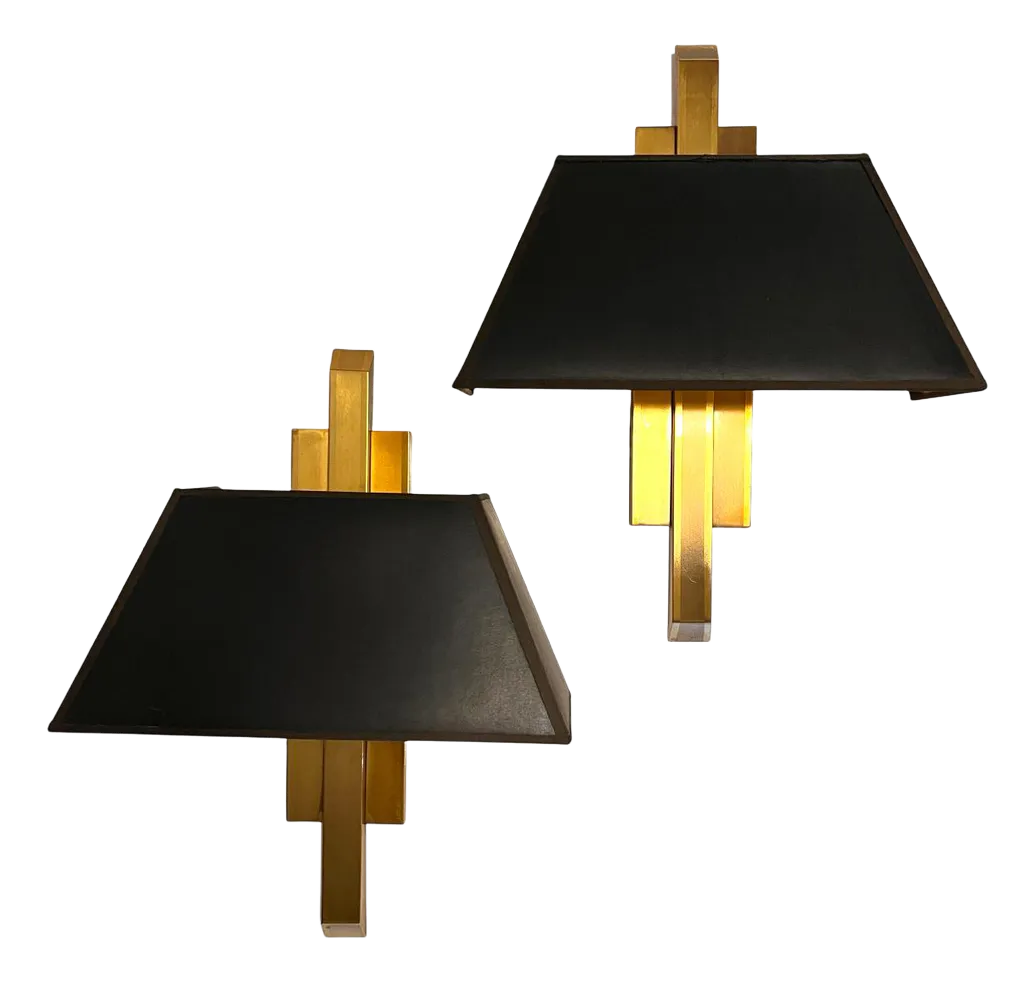 Hollywood Regency Gilded Brass Wall Light By Maison Charles For Deknudt,, 1970s, Set Of 2
