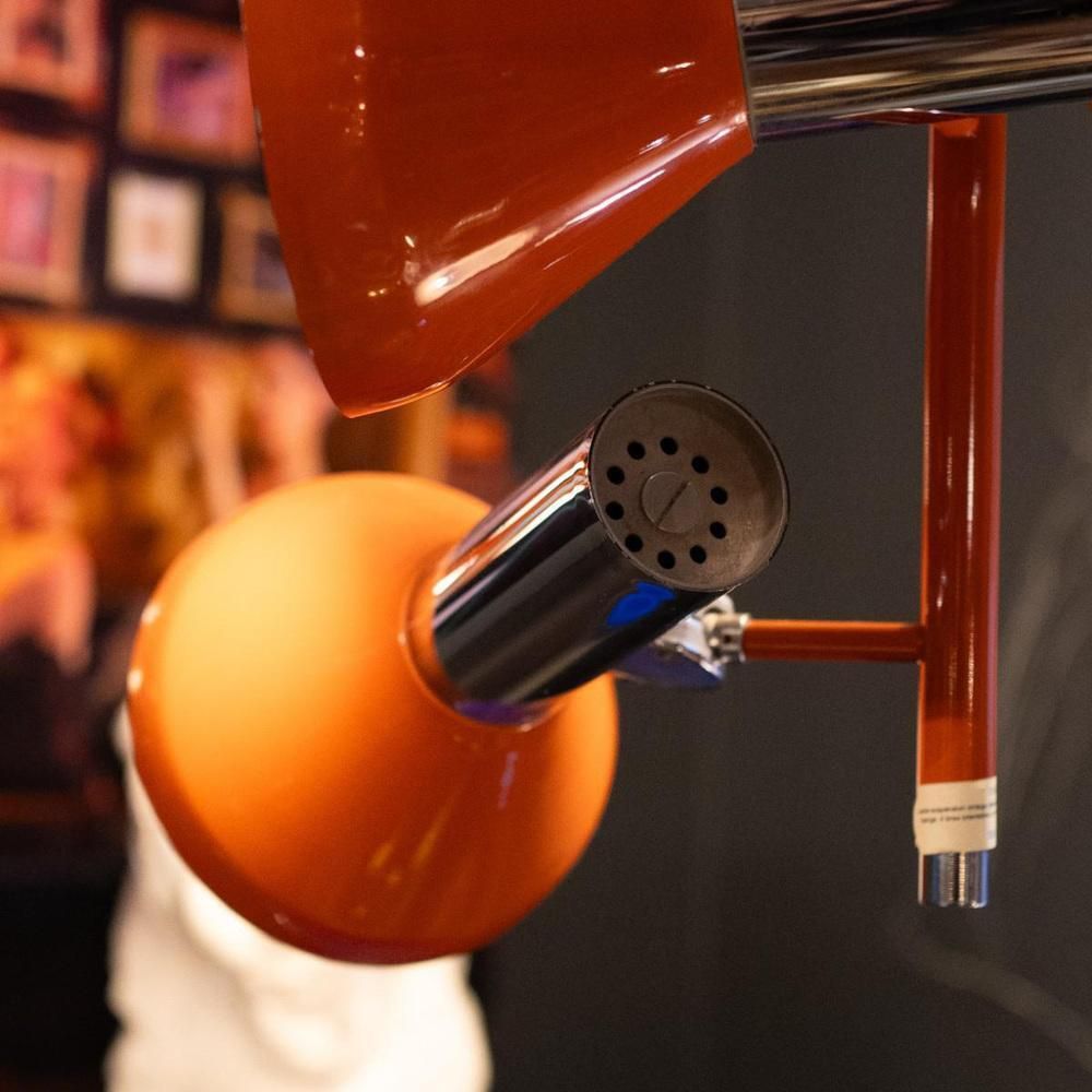 Vintage Space Age Verstelbare Hanglamp Met 4 Spots In Verchroomd Staal & Oranje Lak, Jaren 1970 photo 1273.0