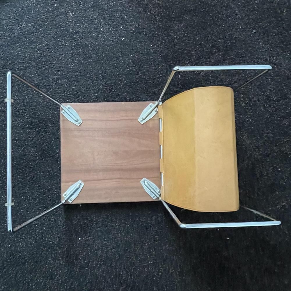 photo for sale Vintage Leather, Rosewood & Chromed Steel Side Table / Newspaper Rack, 1970s