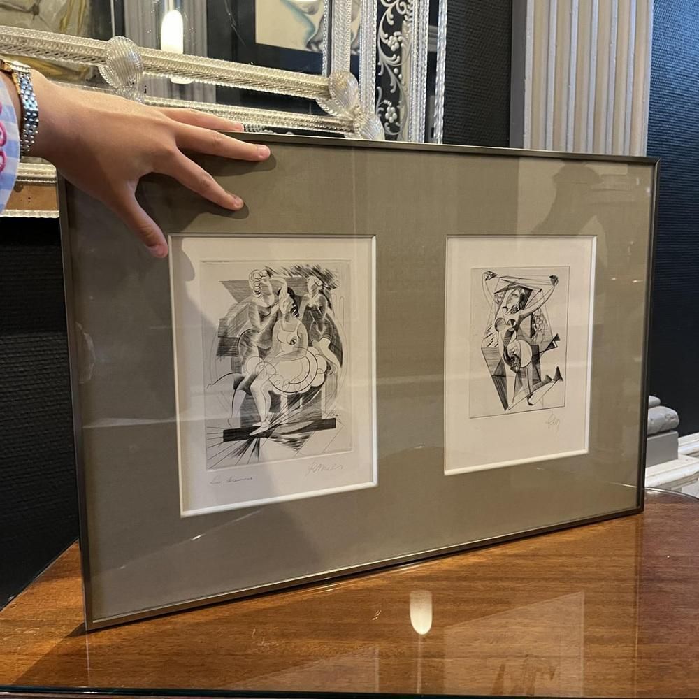René Mels (Meulemans), Compositions, Etchings, 1945, Set Of 2 photo furniture