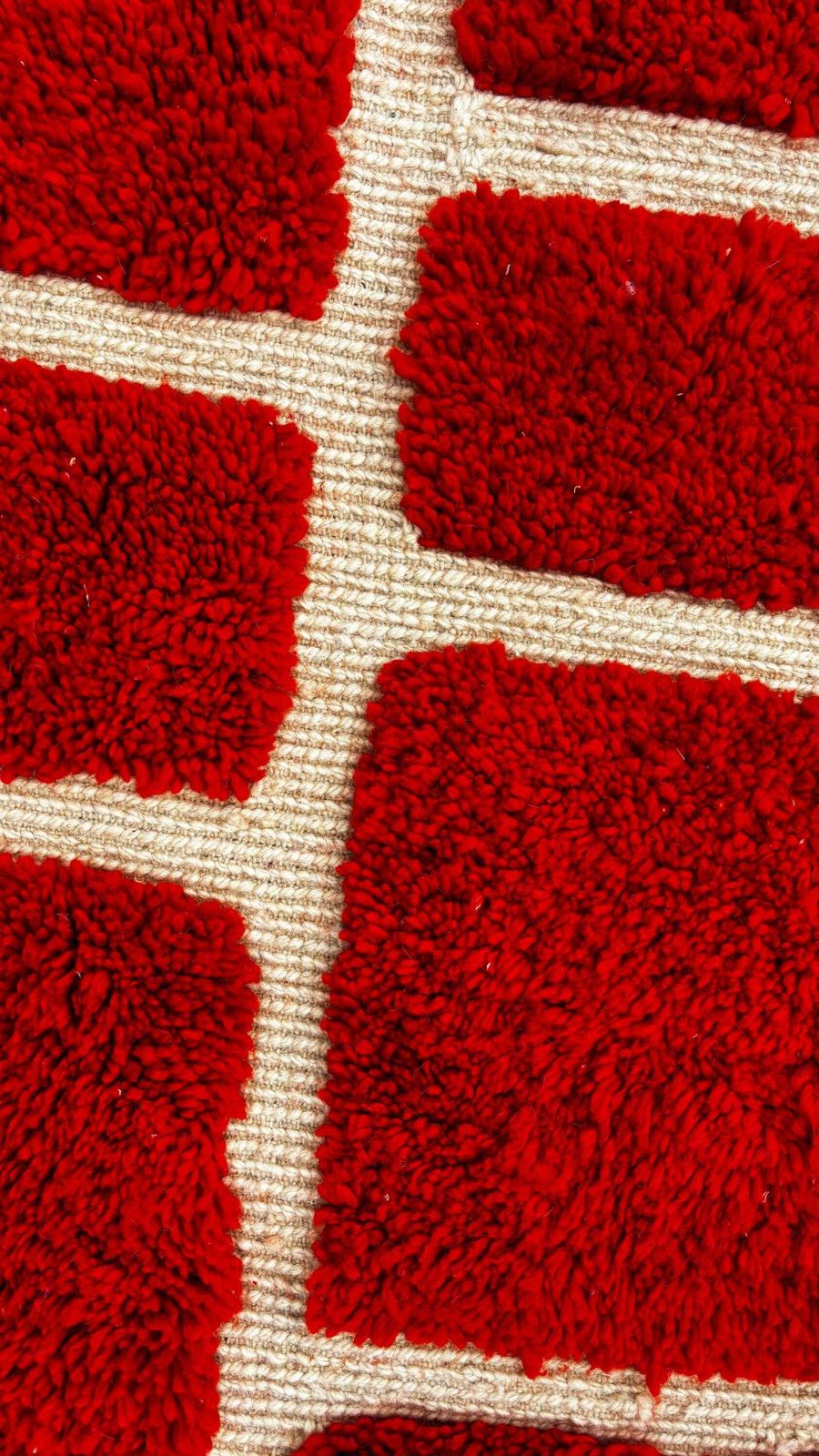 photo for sale Handwoven Moroccan Mrirt Wool Rug 190x300 Cm | Red And Cream Geometric Design | Modern Berber Carpet / Moroccan Beni Ourain Carpet