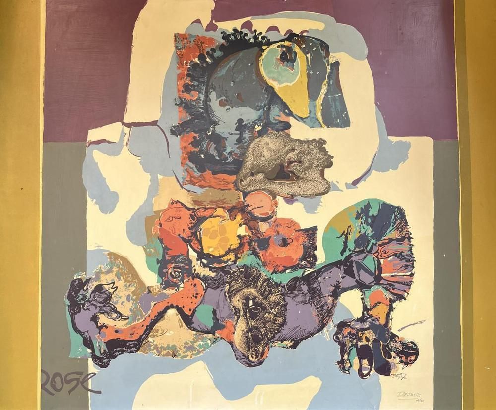 1827.0 Bernard Desfrere, Cobra Movement Rose, Oil Screen Print, 1972 photo