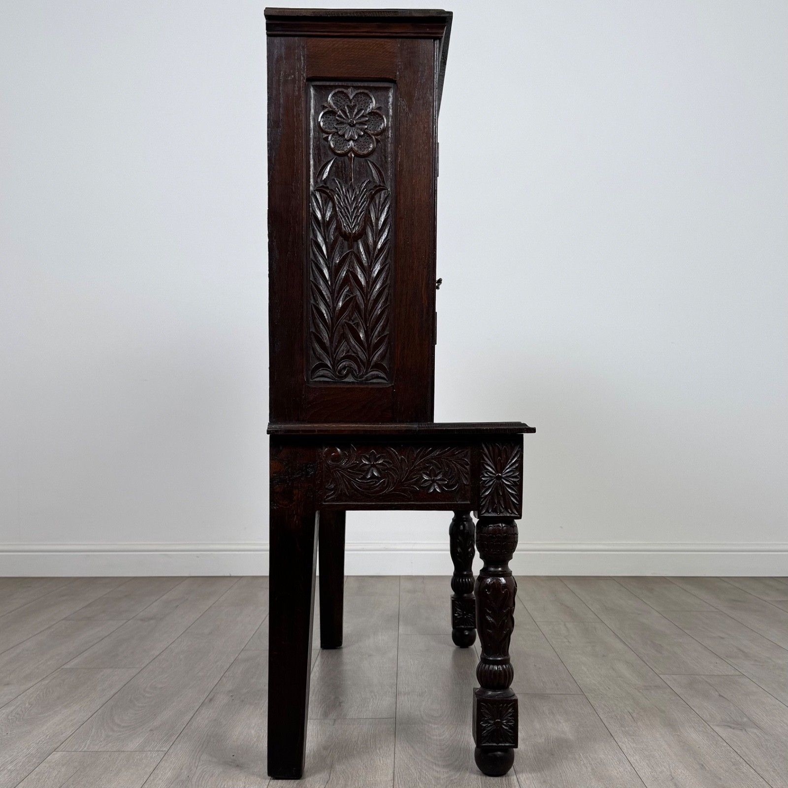 Antique 19th Century Unusually Small Carved Oak Cabinet photo vintage