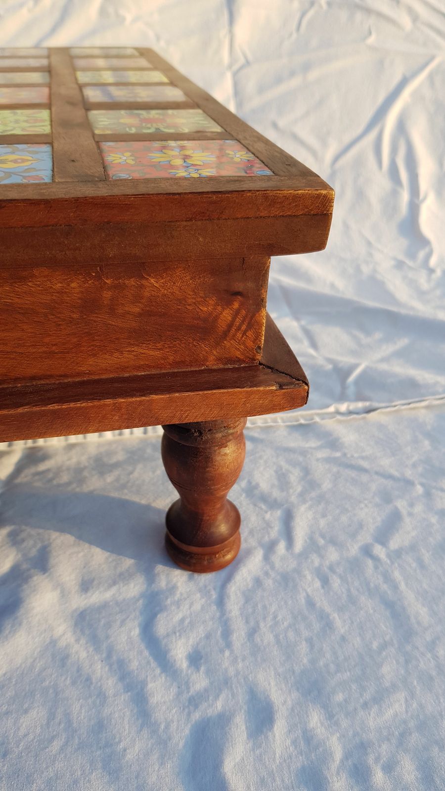 photo for sale Square Rosewood Tea Table With 36 Small Hand Painted Ceramic Tiles