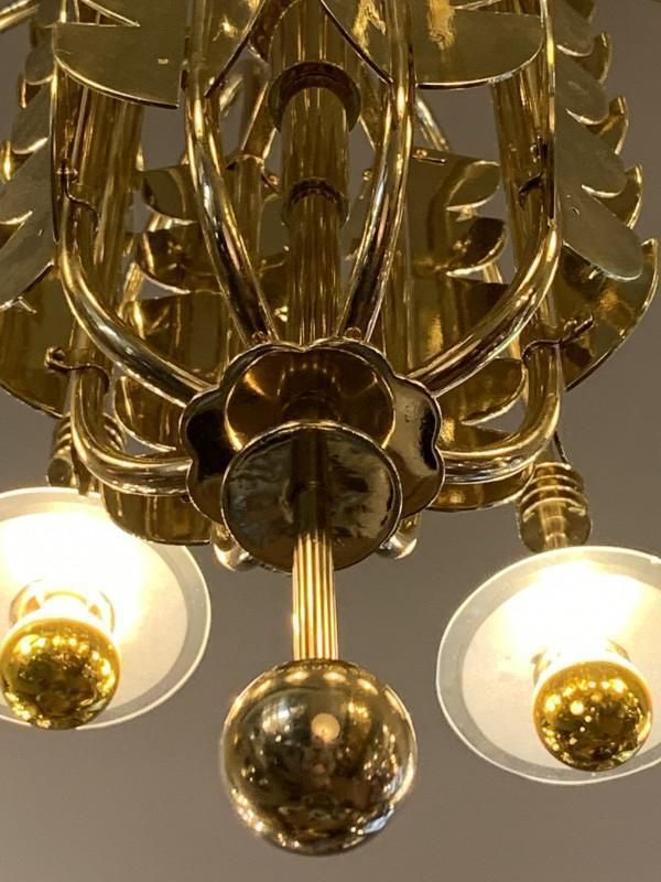 Lighting Art Deco Brass Glass Chandelier By Gio Ponti For Emilio Lancia / Fontana Arte, 1930s photo