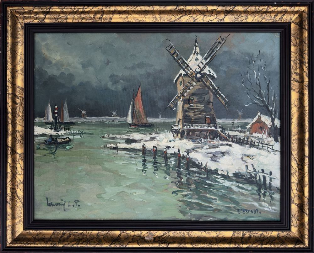 Robert L.P. Laval Original Oil On Canvas Painting Signed Scheldt Antwerp