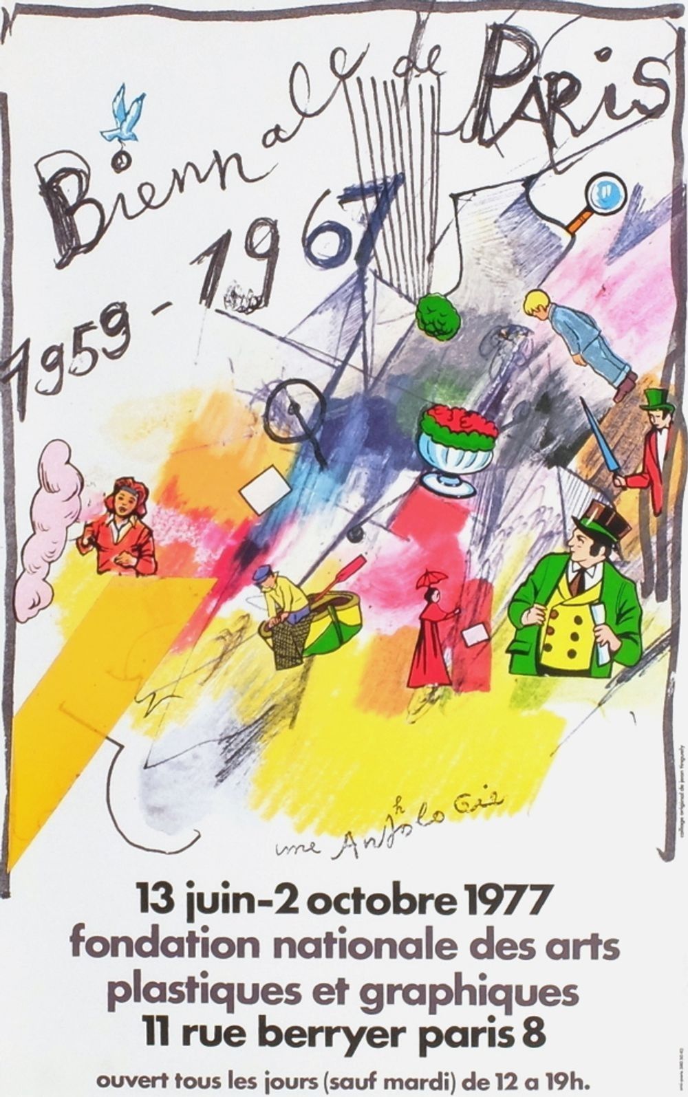 Jean Tinguely Original Poster Poster Exhibition Biennale De Paris 1977 63x40