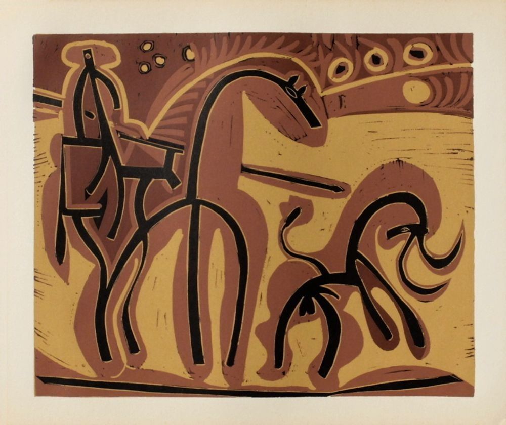 Pablo Picasso Linocut Linocut 1962 32x38 Cm Picador And Bull