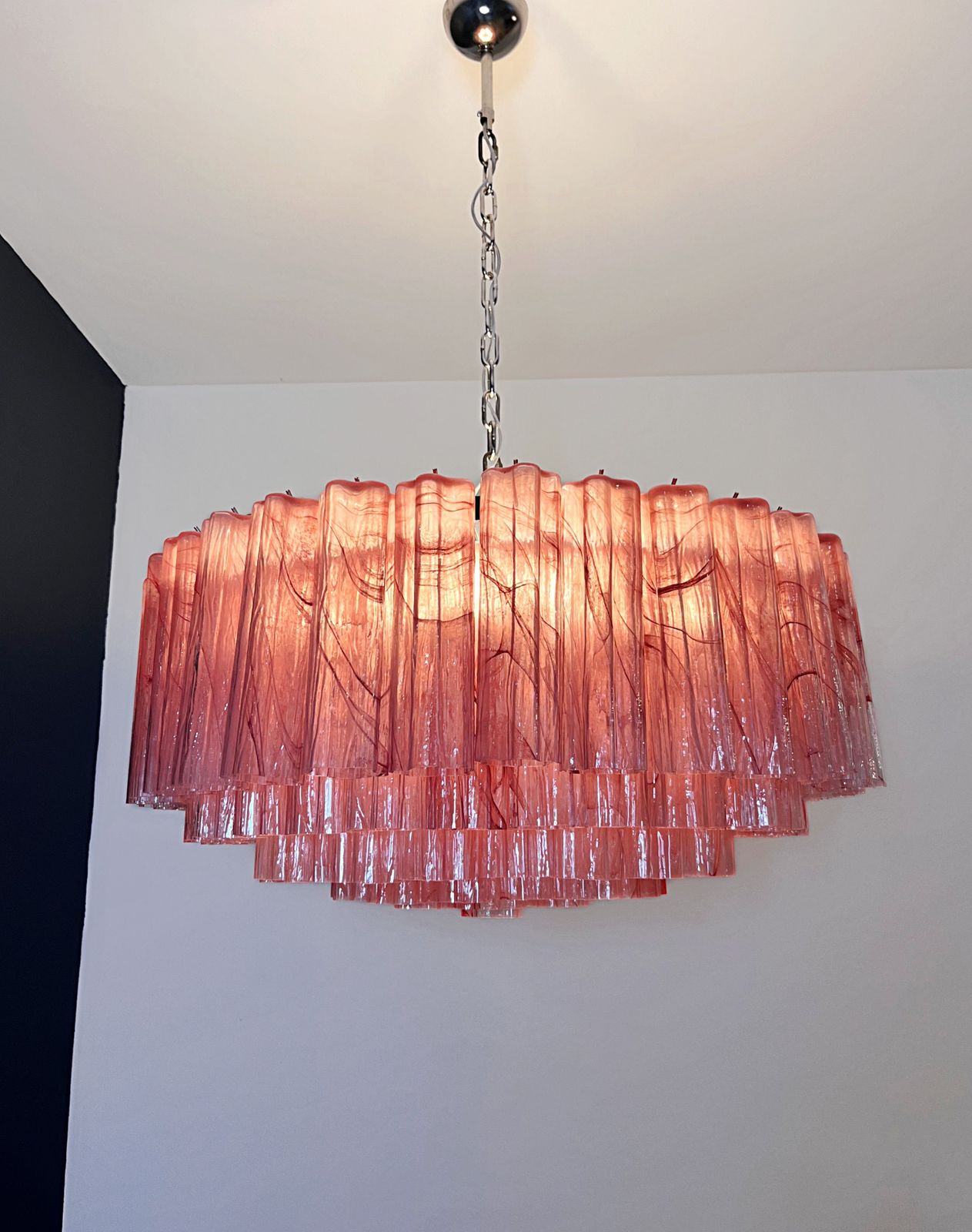 Large Murano Glass Chandelier  101 Pink Alabaster Glass Tube photo 2185.0