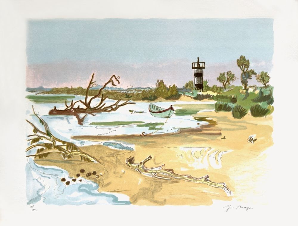 Yves Brayer Lithograph Signed Numbered Camargue Barque Au Petit Rhône
