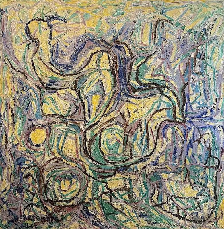 photo vintage Urbain Herregodts, Abstracte Compositie, 1962, Olieverf Op Paneel