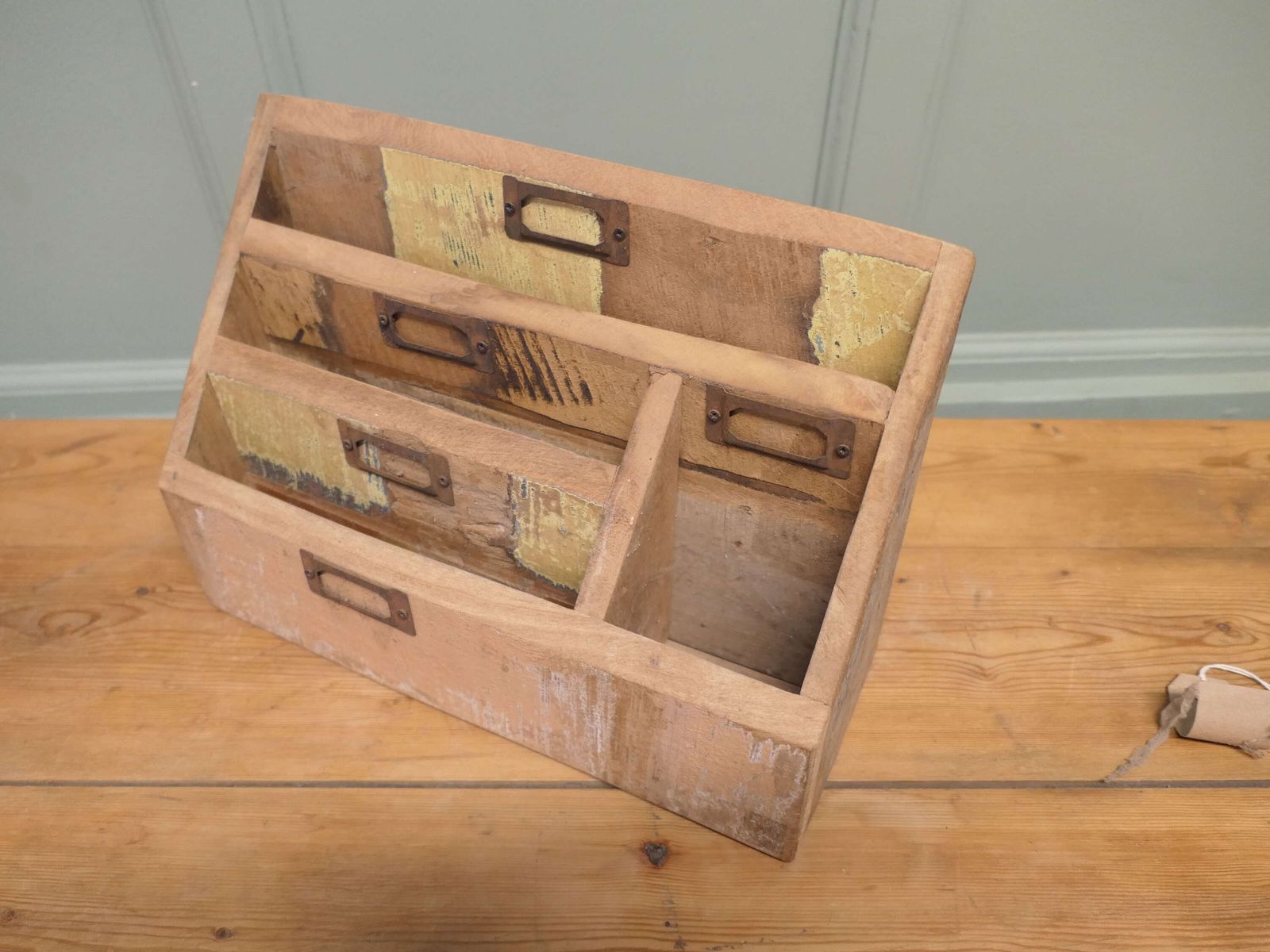 Distressed Industrial Look Desk Top Stationary Box Letter Rack photo furniture
