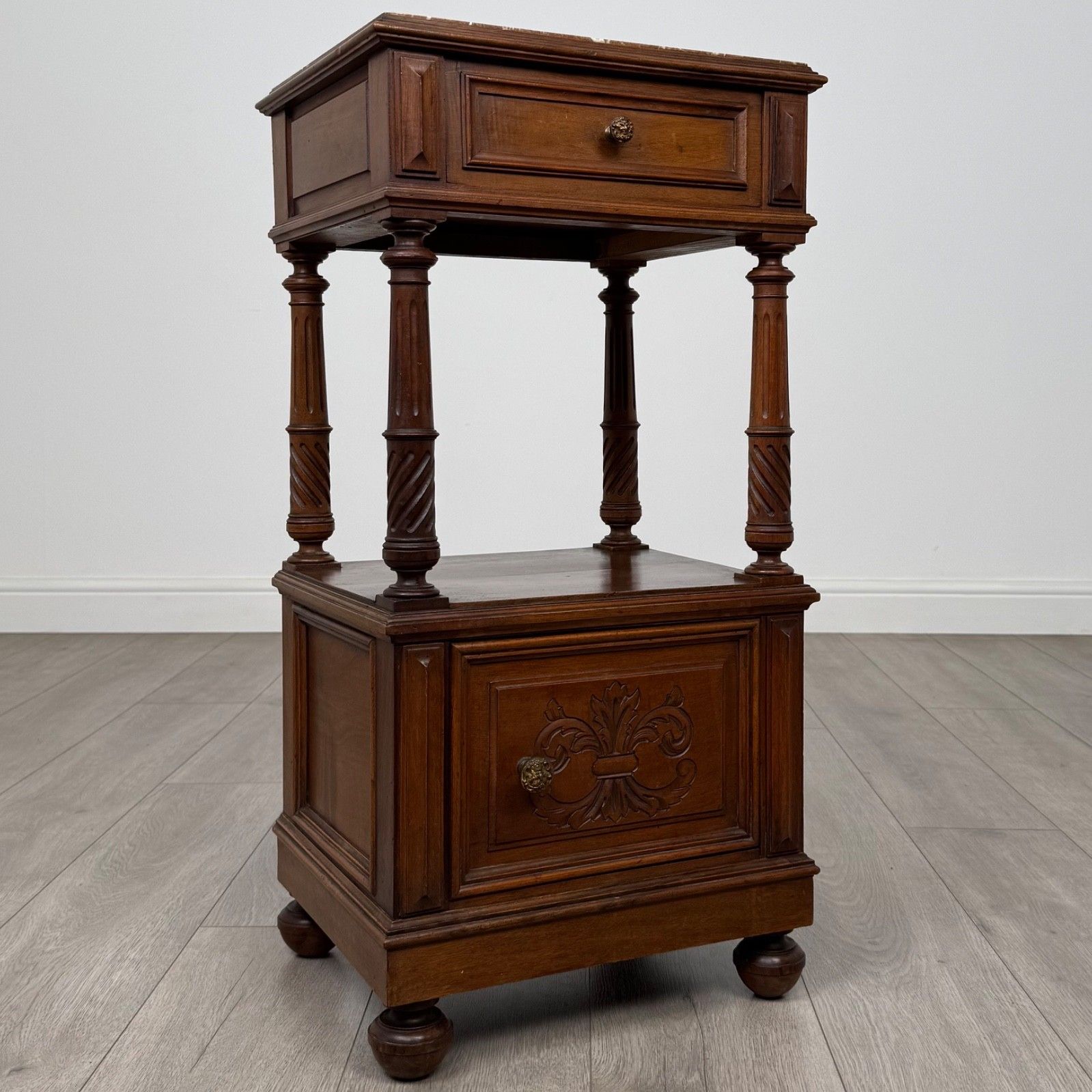 photo furniture Antique 19th Century French Marble Top Cabinet In Walnut