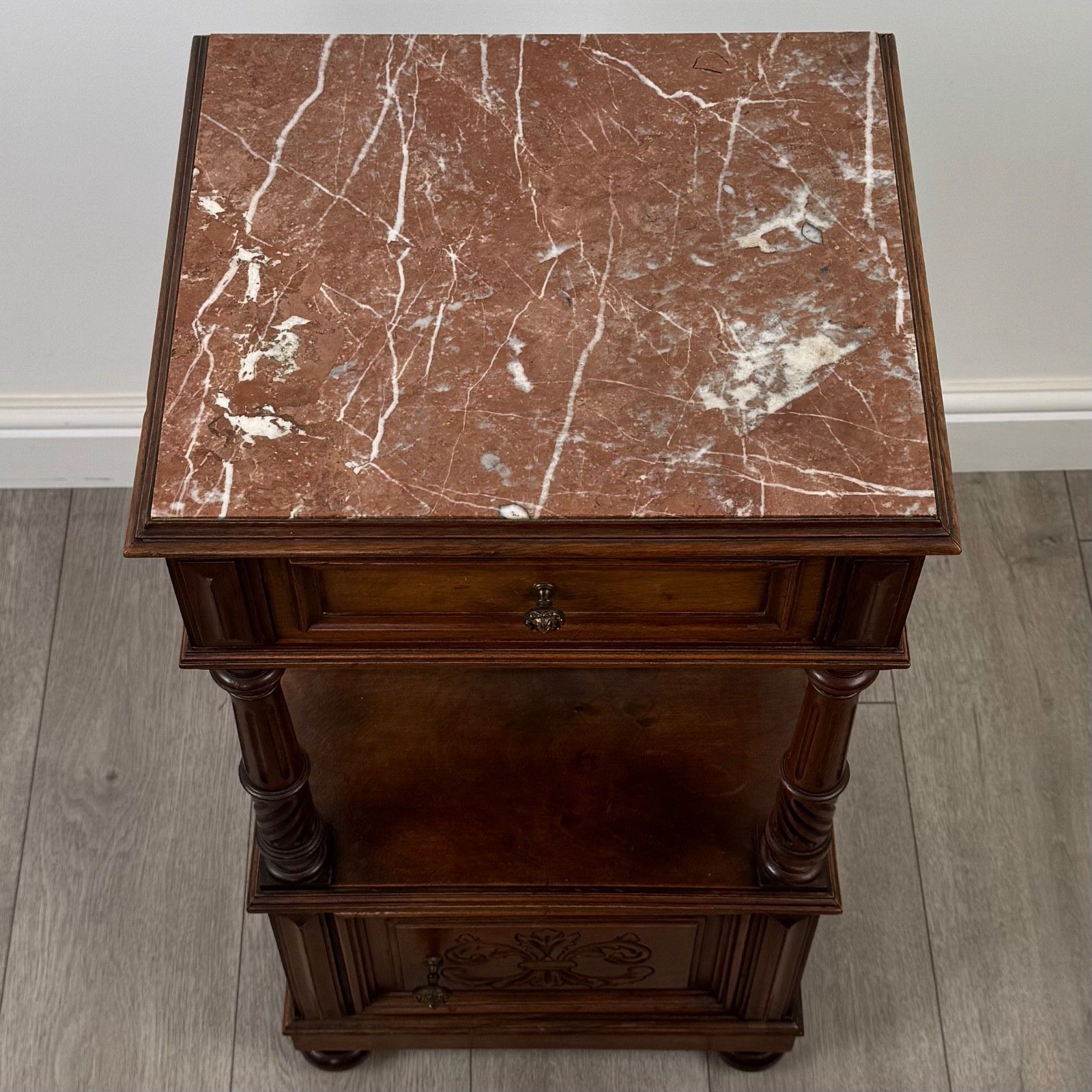 photo for sale Antique 19th Century French Marble Top Cabinet In Walnut