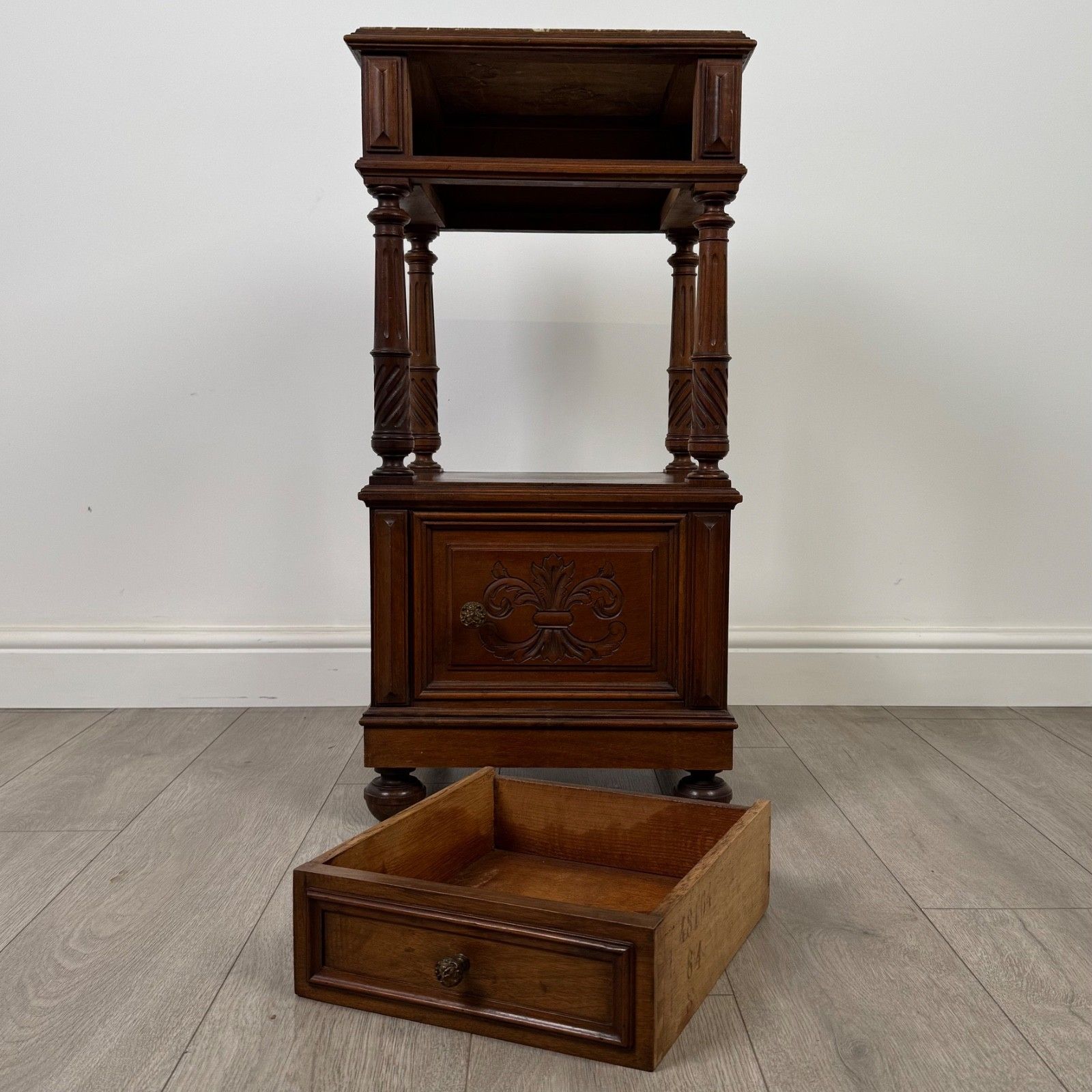 Furniture Antique 19th Century French Marble Top Cabinet In Walnut photo