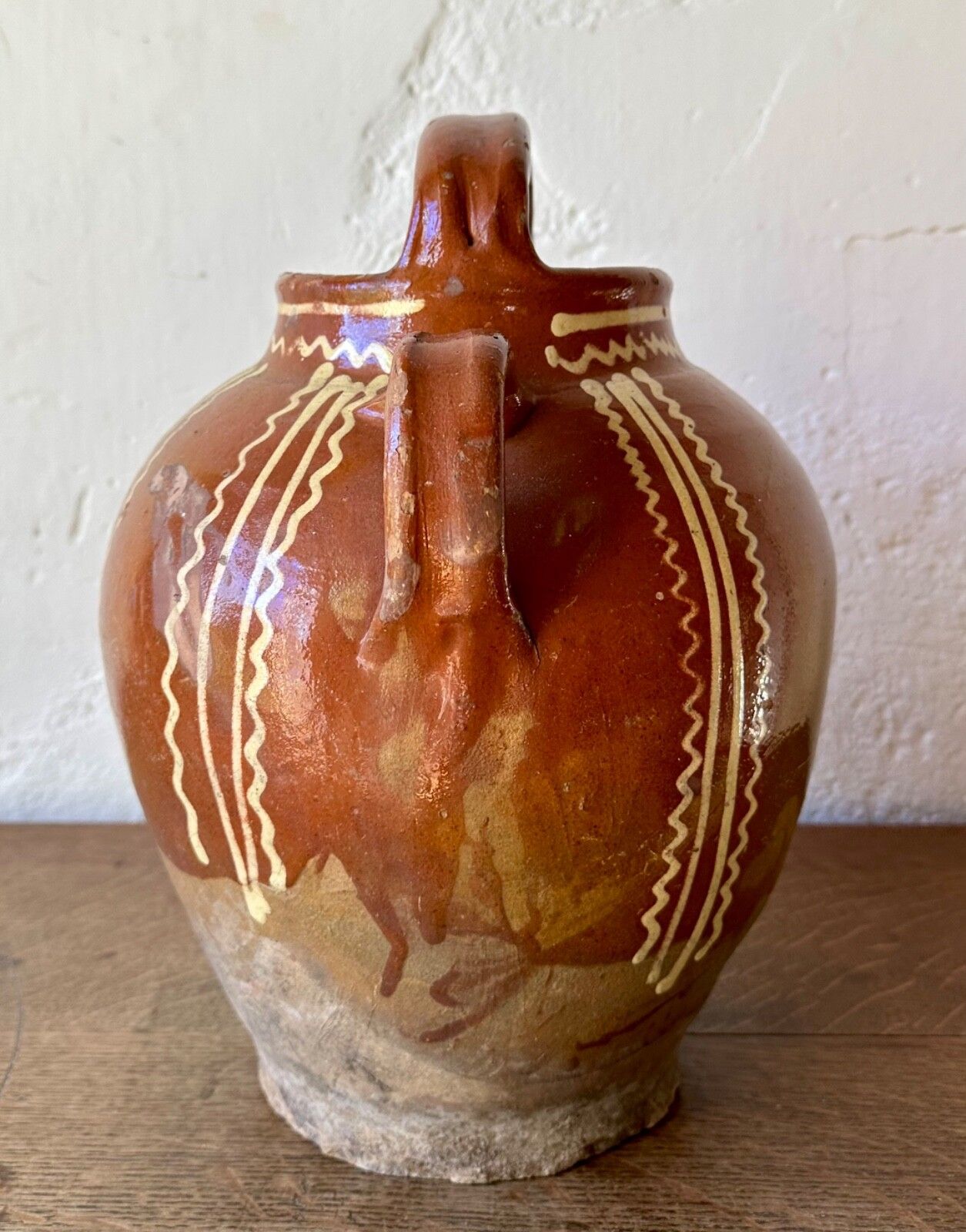 Large Antique French Terracotta Gargoulette Jug Pitcher Saône Slipware 19thc photo 120.0