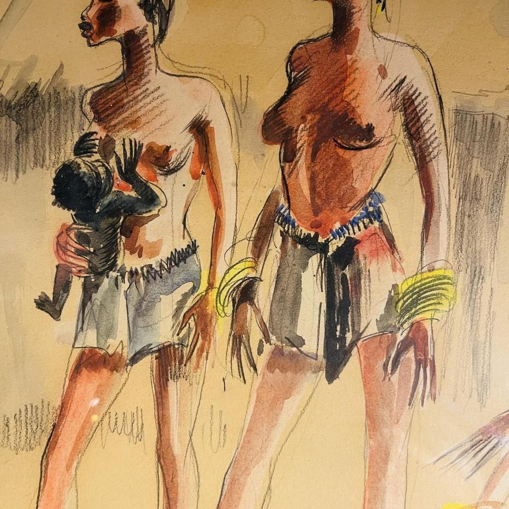 Paul Daxhelet, Central African Primiparous Women, 1950s, Mixed Media On Paper photo 997.0