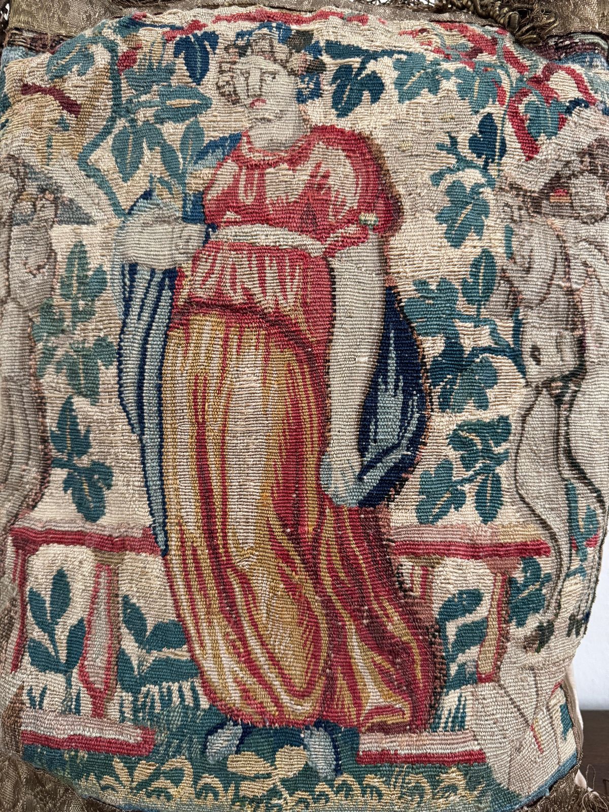 17th Century Pair Of Flemish Tapestry Fragment Pillows photo Textiles