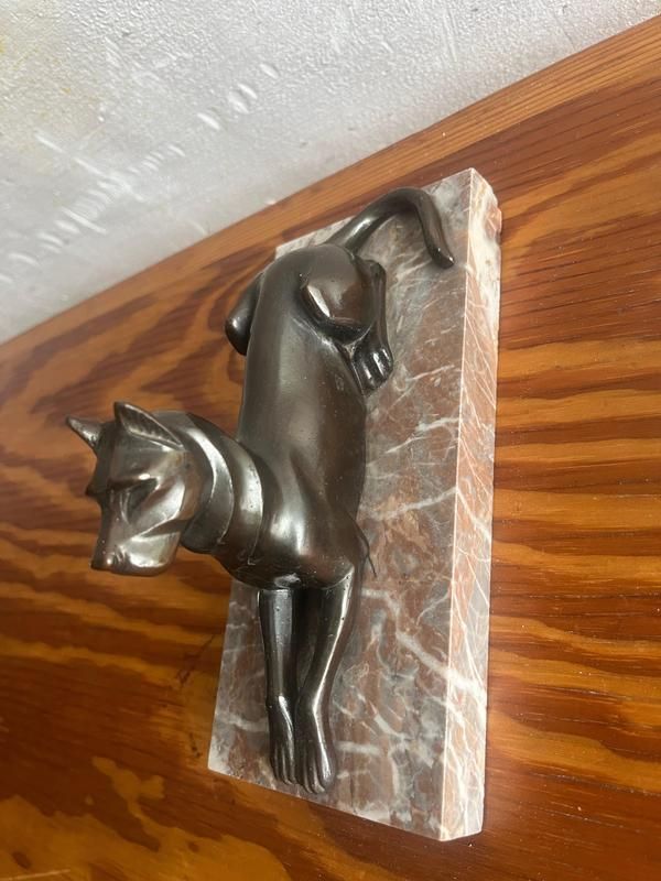 Art Deco Bronze Dog Bookends On Marble Base, 1930s, Set Of 2 photo vinterior