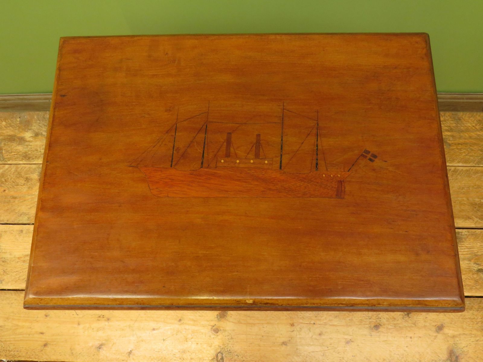 Trinity House Style Work Table With Inlaid Ship & Signature H.Larsen, 1911 photo Furniture